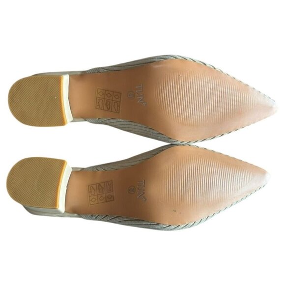 Beige Pointed Toe Knitted Mules With Low Block Heel By TUN - Picture 5 of 6